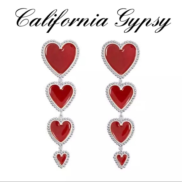 Red Dangle Heart Earrings❤️ - Picture 2 of 3